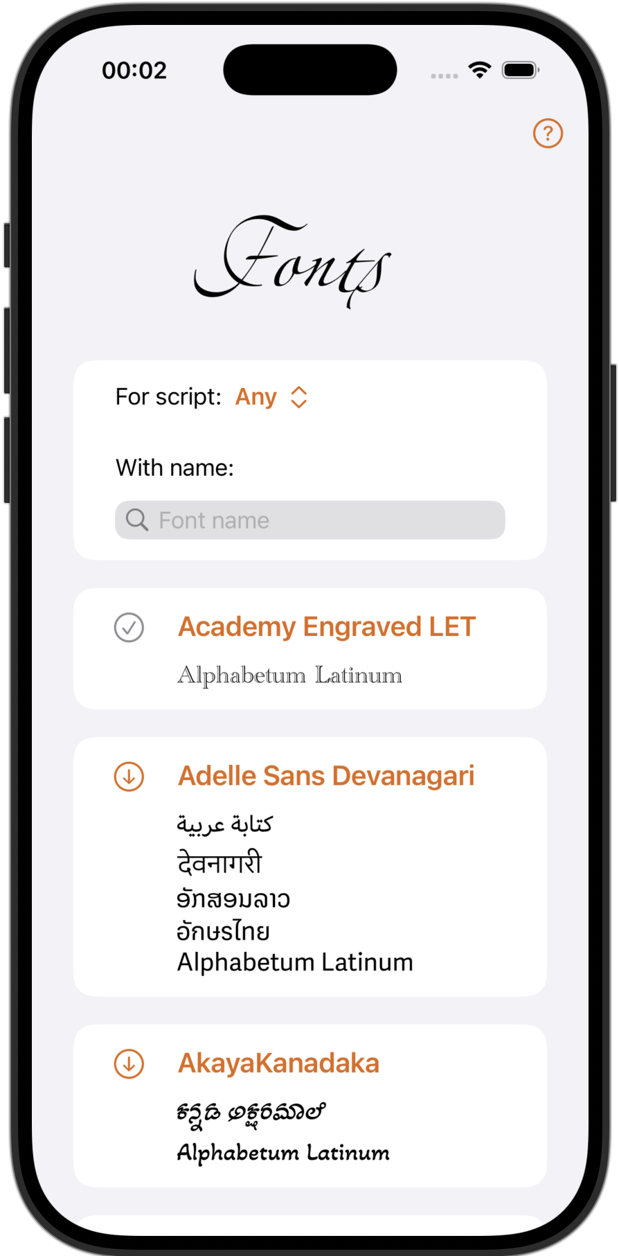 Font Orchard app for iPhone